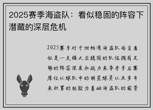 2025赛季海盗队：看似稳固的阵容下潜藏的深层危机